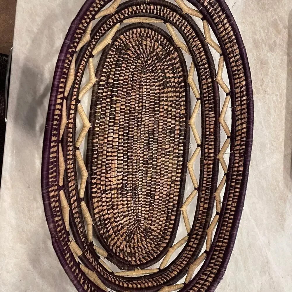 Large african weaved basket  large oblong purple